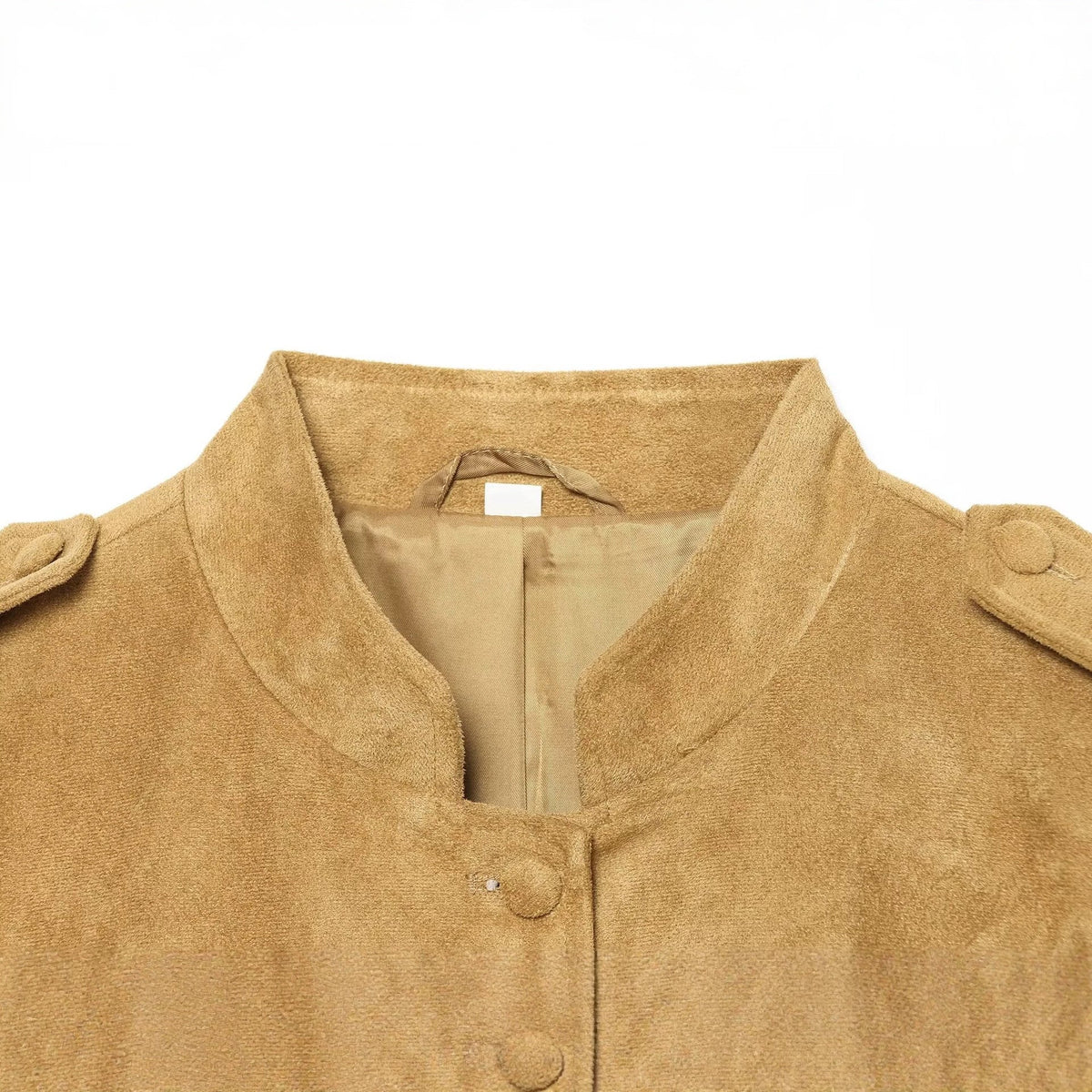 Women's Suede Jacket in Military Style with Stand-Up Collar EVA-US