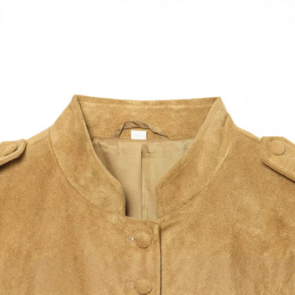 Women's Suede Jacket in Military Style with Stand-Up Collar EVA-US