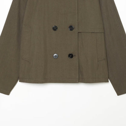 Women's Short-Cut Double-Breasted Trench Cape Coat with Detachable Collar EVA-US