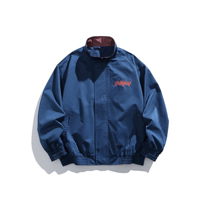 Unisex Lightweight Boxy Blouson Jacket with Stand-up Collar, Elastic Cuffs and Embroidered Chest Detail EVA-US