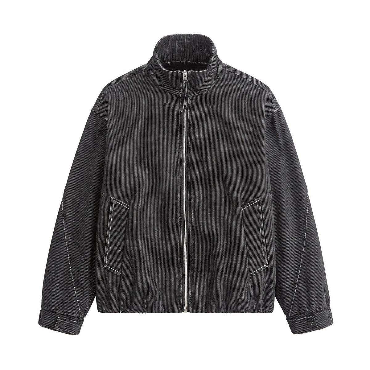 Unisex Short Cord Boxy Blouson with Stand Collar, Continuous Zipper and Elastic Hem EVA-US