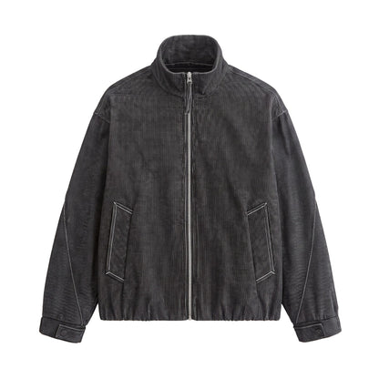 Unisex Short Cord Boxy Blouson with Stand Collar, Continuous Zipper and Elastic Hem EVA-US