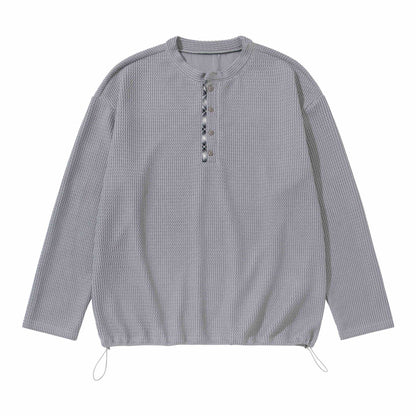 Unisex Waffle Knit Henley Sweater with Drawstring Hem EVA-US