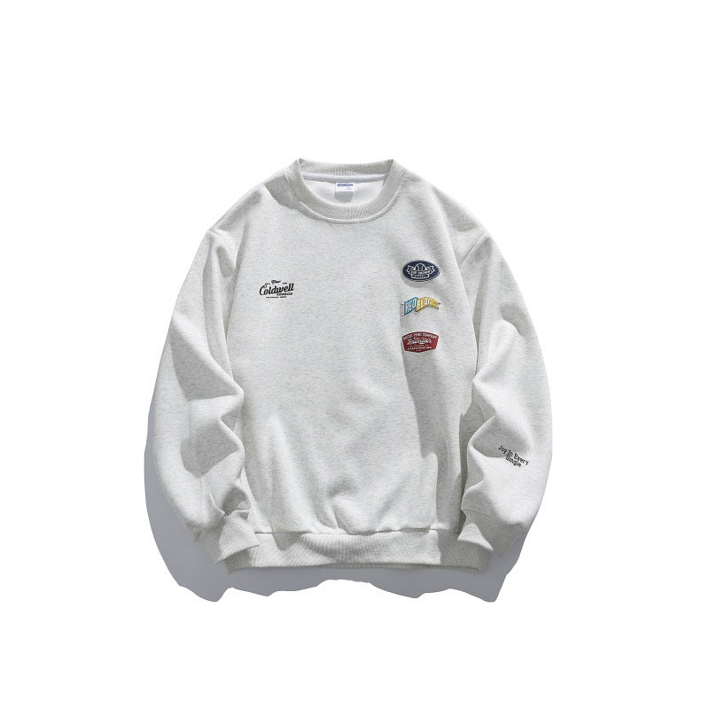 Unisex Oversize Sweater with Round Neck, Badge Appliqués and Ribbed Cuffs EVA-US