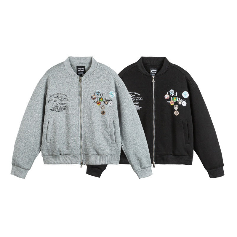 Unisex Boxy Sweat Jacket with full zip, badge applications and ribbed hem EVA-US