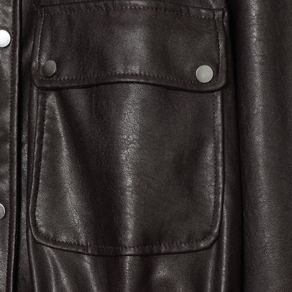 Women’s cropped jacket in oversized look made of faux leather with drawstring waist EVA-US