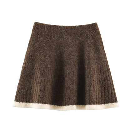 Women's Knit Two-Piece with Zipper Jacket and Flared Wool Blend Skirt EVA-US