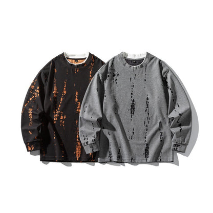 Unisex Oversize-Longsleeve Shirt with Batik and Destroyed Effect EVA-US