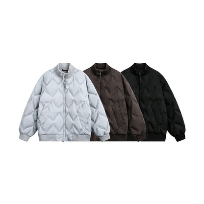 Men's Oversized Quilted Jacket with Ribbed Collar and Zigzag Stitching EVA-US