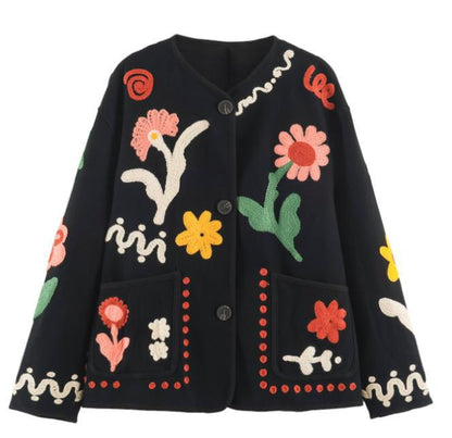 Women's embroidered boxy jacket with floral application and patch pockets EVA-US