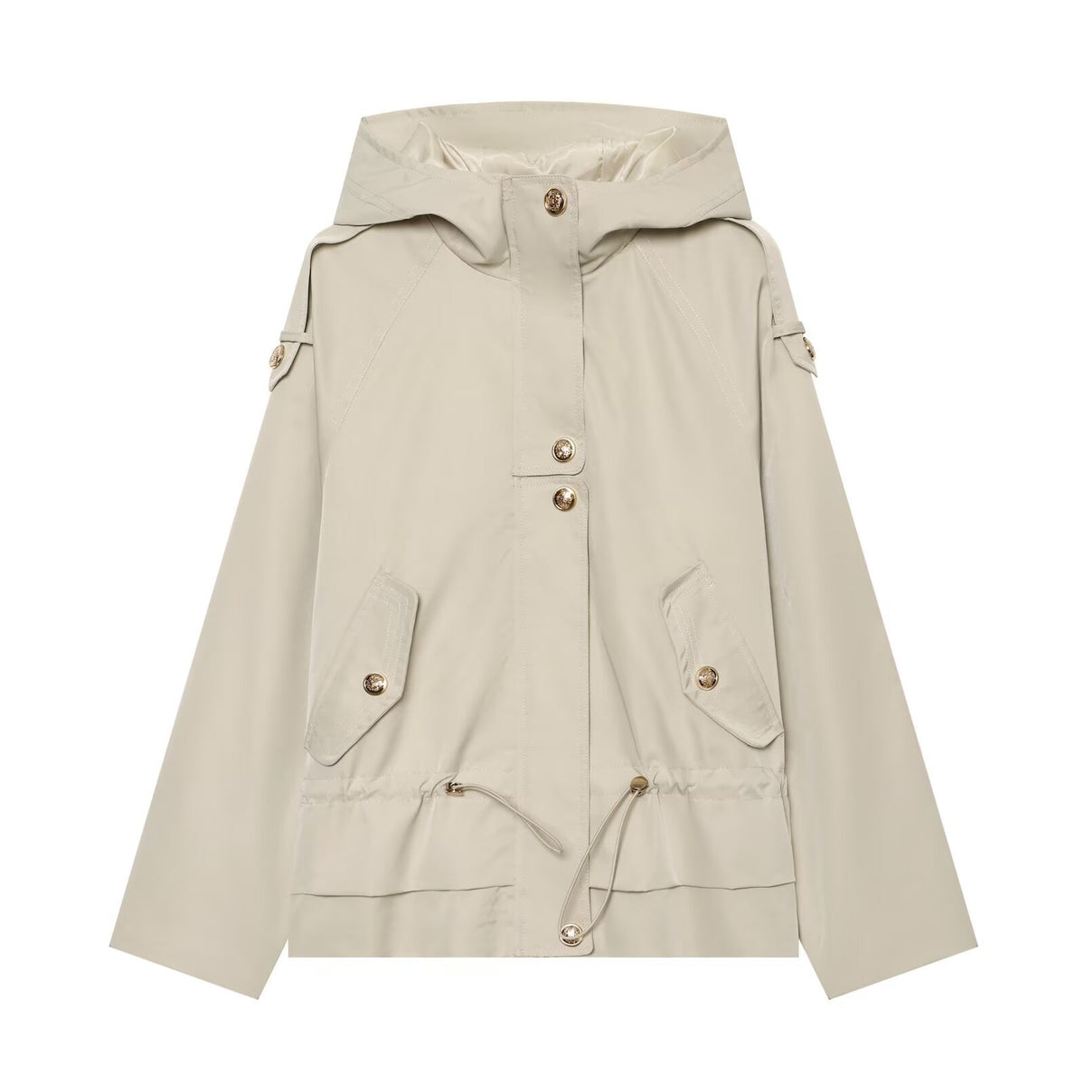 Women's short parka with hood, drawstring waist and flap pockets EVA-US