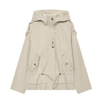 Women's short parka with hood, drawstring waist and flap pockets EVA-US