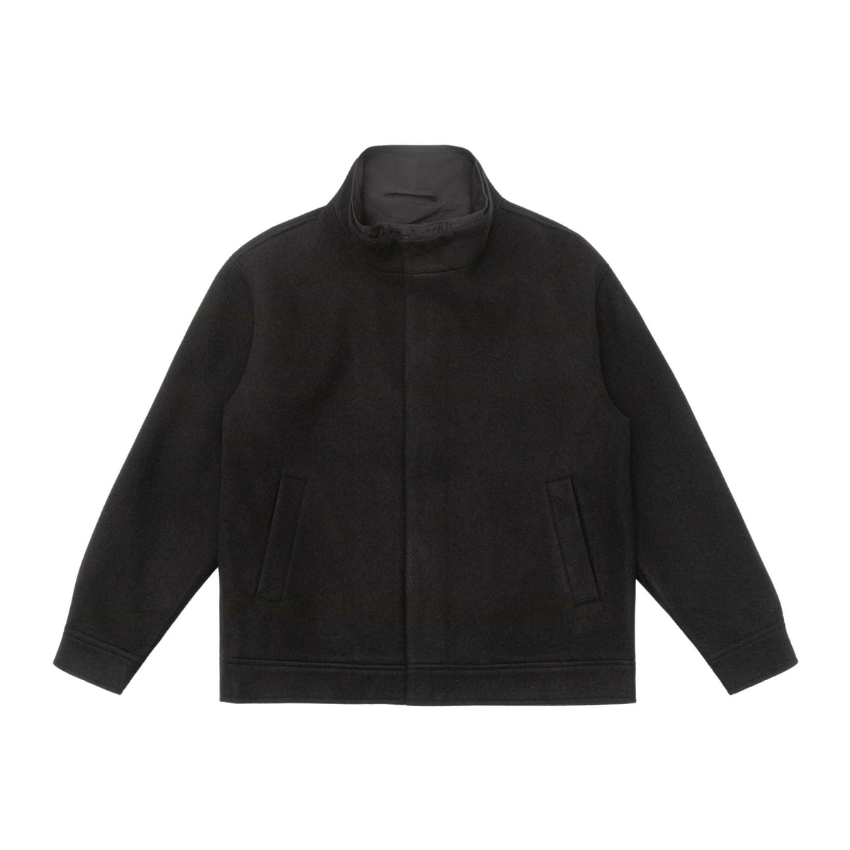 Men's short jacket made of wool blend in boxy cut with high closed funnel collar EVA-US