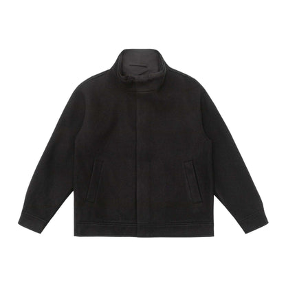 Men's short jacket made of wool blend in boxy cut with high closed funnel collar EVA-US