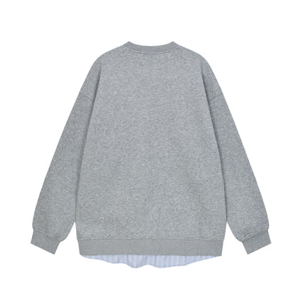Women Casual Oversized Sweatshirt with Integrated Shirt Detail and Front Opening EVA-US