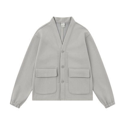 Unisex Oversize Sweat Jacket with Shawl Collar and Patch Pockets EVA-US