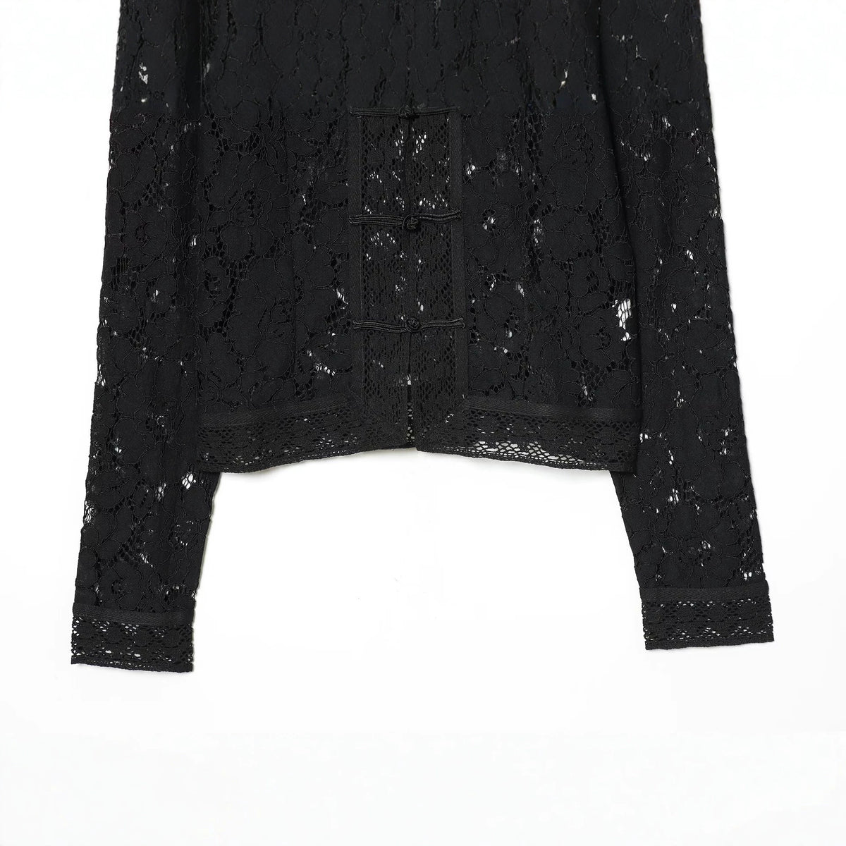 Women's lace jacket with mandarin collar and decorative frog closures EVA-US
