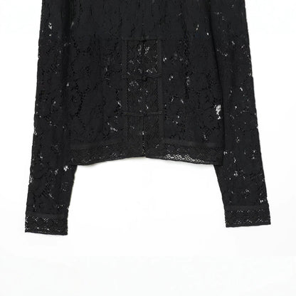 Women's lace jacket with mandarin collar and decorative frog closures EVA-US