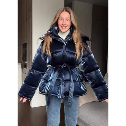 Women's quilted winter jacket with drawstring waist and high standing collar EVA-US