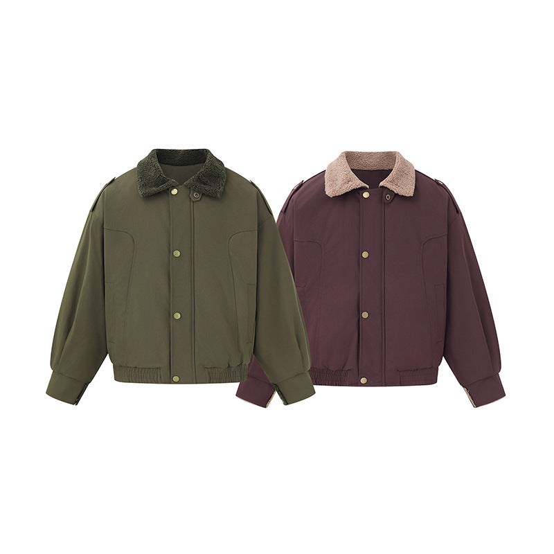 Women's short-cut boxy blouson with teddy collar and shoulder tabs EVA-US
