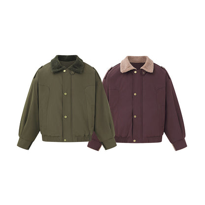 Women's short-cut boxy blouson with teddy collar and shoulder tabs EVA-US