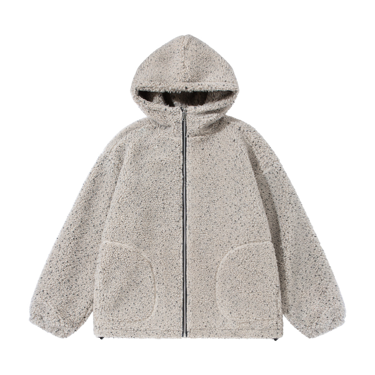 Unisex Boxy Teddy-Fleece Hoodie Jacket with Zipper EVA-US