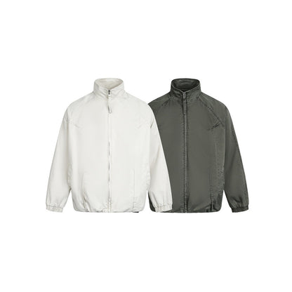 Unisex Lightweight Boxy Windbreaker with High Stand Collar, Full Zip and Elastic Hem EVA-US
