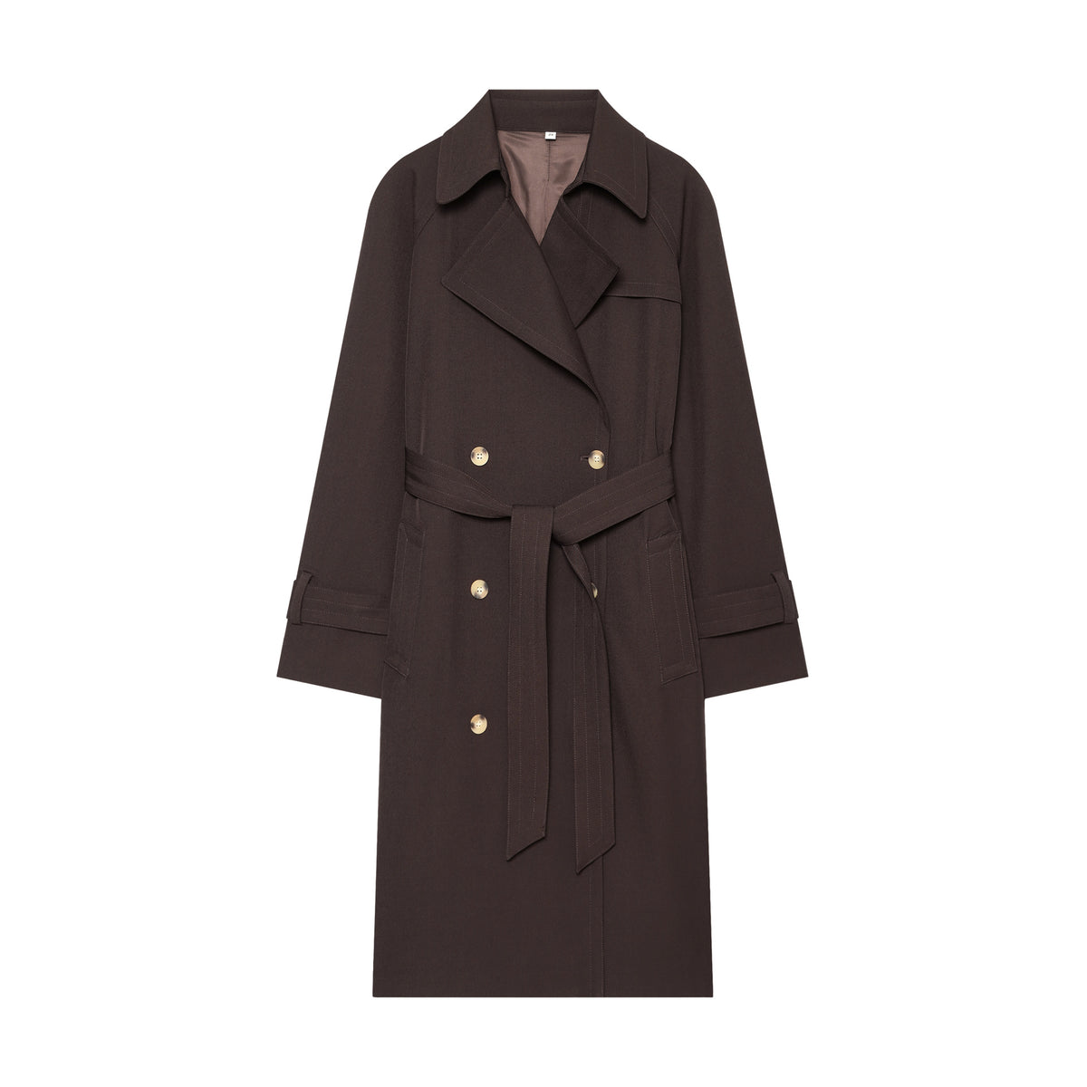 Women Mid-length Double-breasted Trench Coat with Wide Lapels and Waist Tie Belt EVA-US