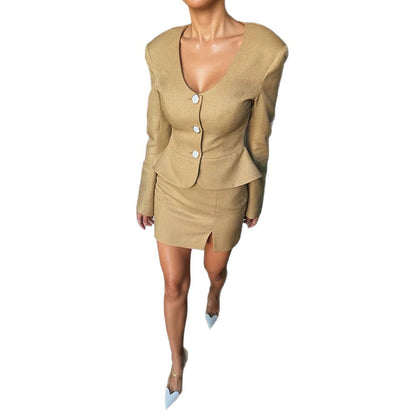 Women Fitted Peplum Blazer and Mini Pencil Skirt Set EVA-US