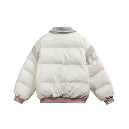 Women's short padded blouson jacket with contrasting collar and embroidery details EVA-US