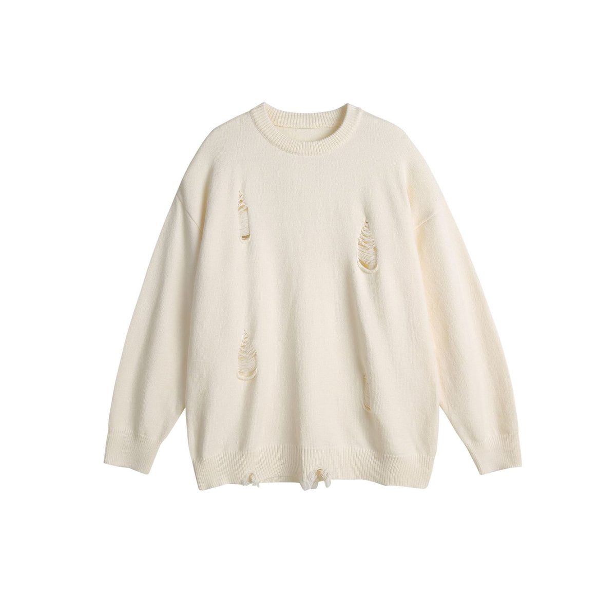 Unisex Oversize Knit Sweater with Destroyed Detail and Ribbed Cuffs EVA-US