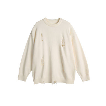 Unisex Oversize Knit Sweater with Destroyed Detail and Ribbed Cuffs EVA-US