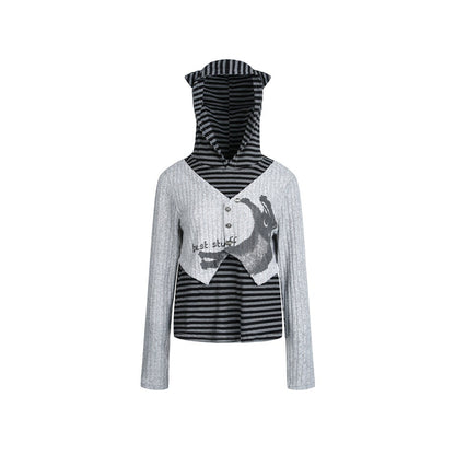 Women's layered look hoodie with striped bottom and short ribbed bolero EVA-US