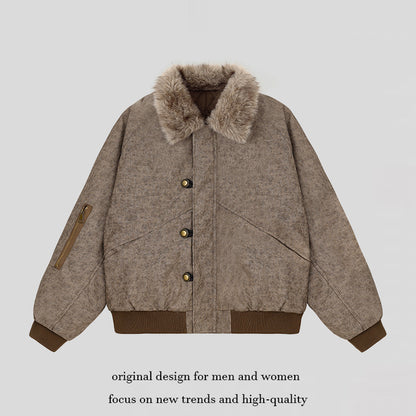 Women's padded bomber jacket with faux fur collar, oversized silhouette and sleeve zipper pocket EVA-US