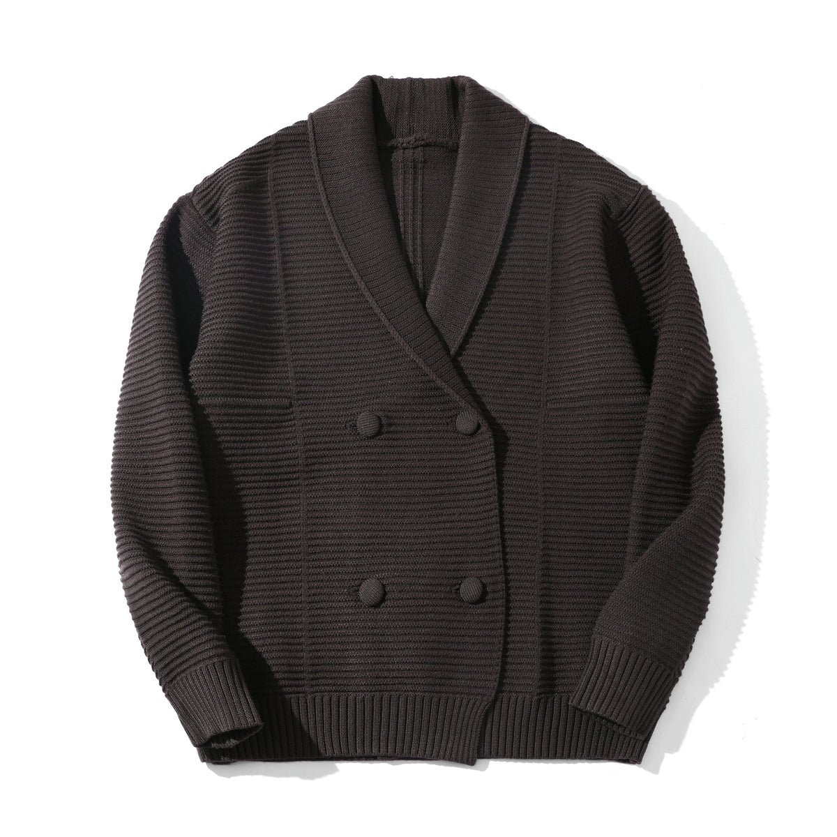 Women's Double-breasted Knit Cardigan with Shawl Collar and Structured Knit EVA-US