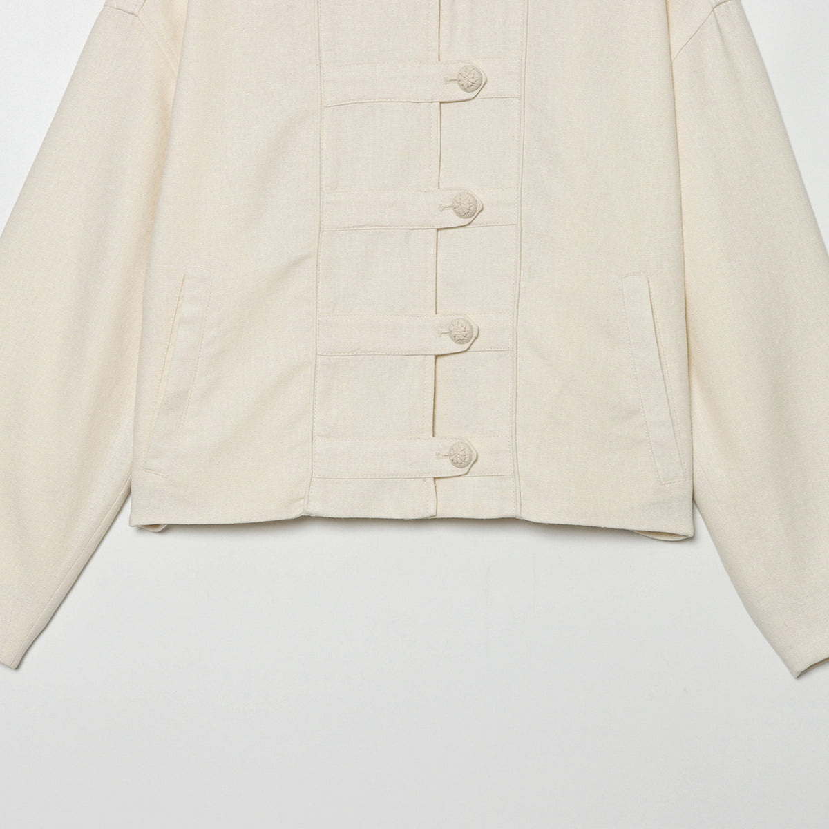 Women's Cropped Jacket with Stand-up Collar and Decorative Knot Buttons EVA-US