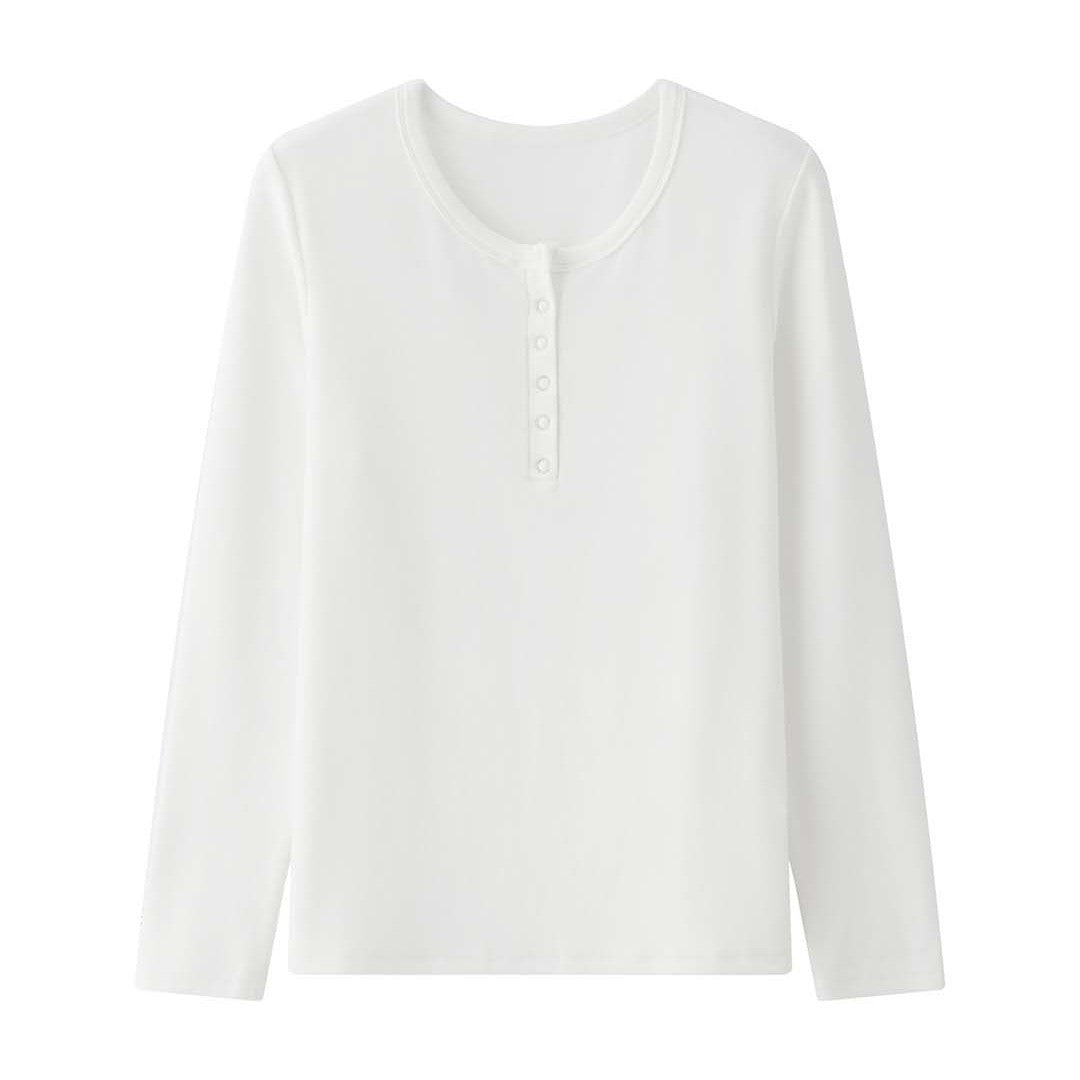 Women's Long Sleeve Henley Shirt with Snap Placket EVA-US
