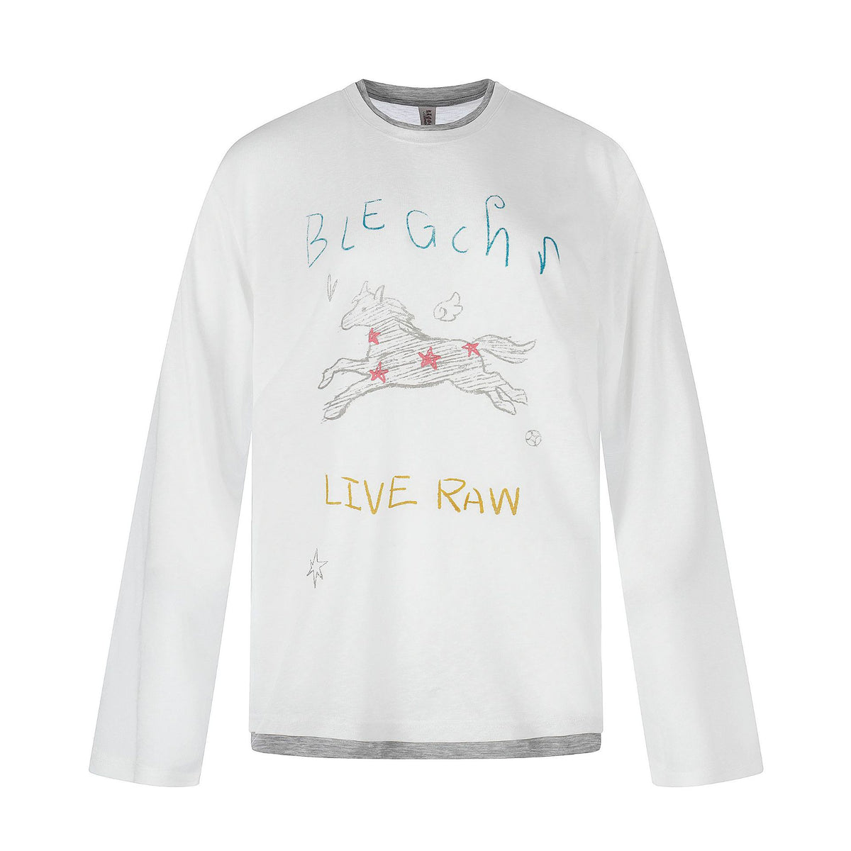 Women's long-sleeve shirt with illustrative horse print and layered look EVA-US