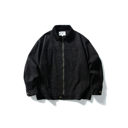Men's Boxy Canvas Blouson Jacket with Cord Collar and Full-Length Zipper EVA-US