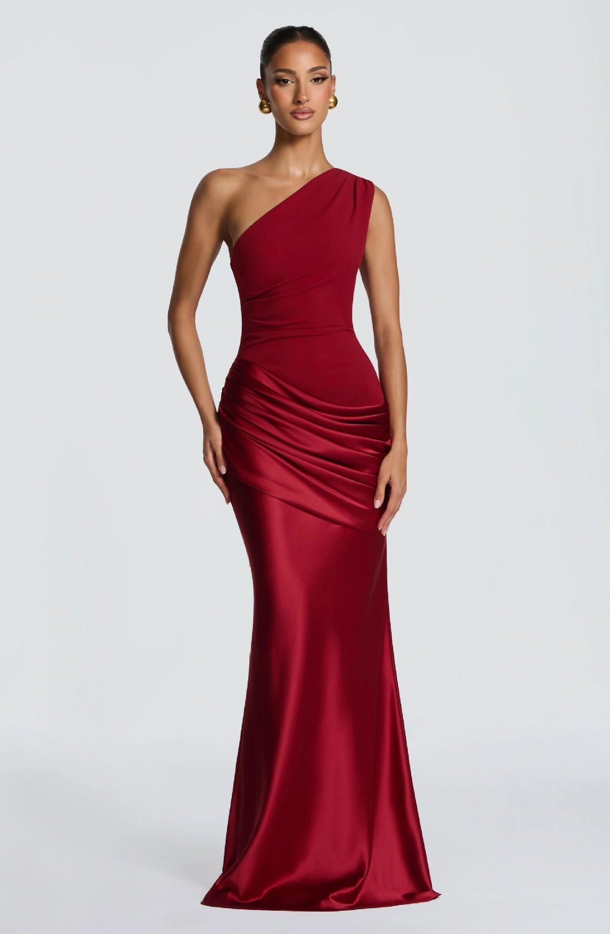 Women's Elegant One-Shoulder Maxi Dress with Refined Draping Details