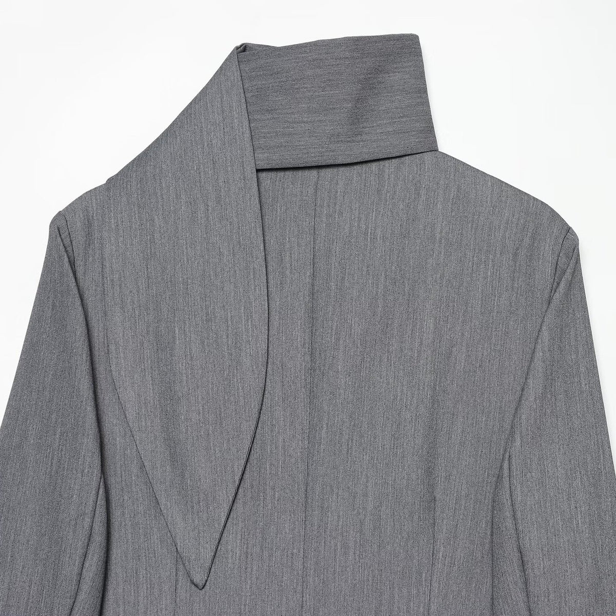 Women's Elegant Longline Blazer with High Funnel Collar and Overlapping Fabric Buttons EVA-US