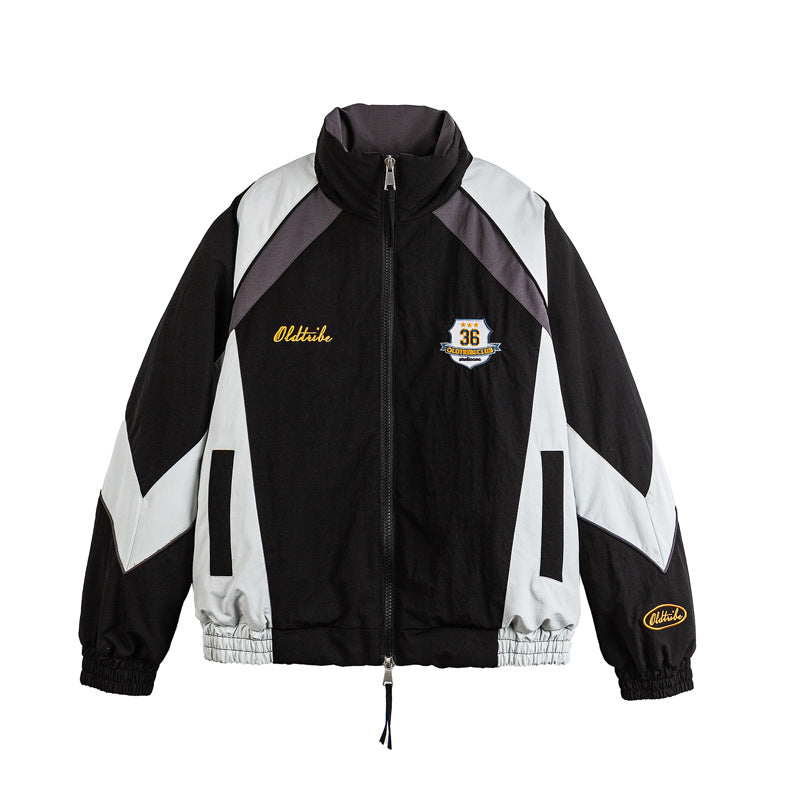 Unisex Retro Track Jacket in Vintage Sports Style with Stand-up Collar and Logo Embroidery EVA-US