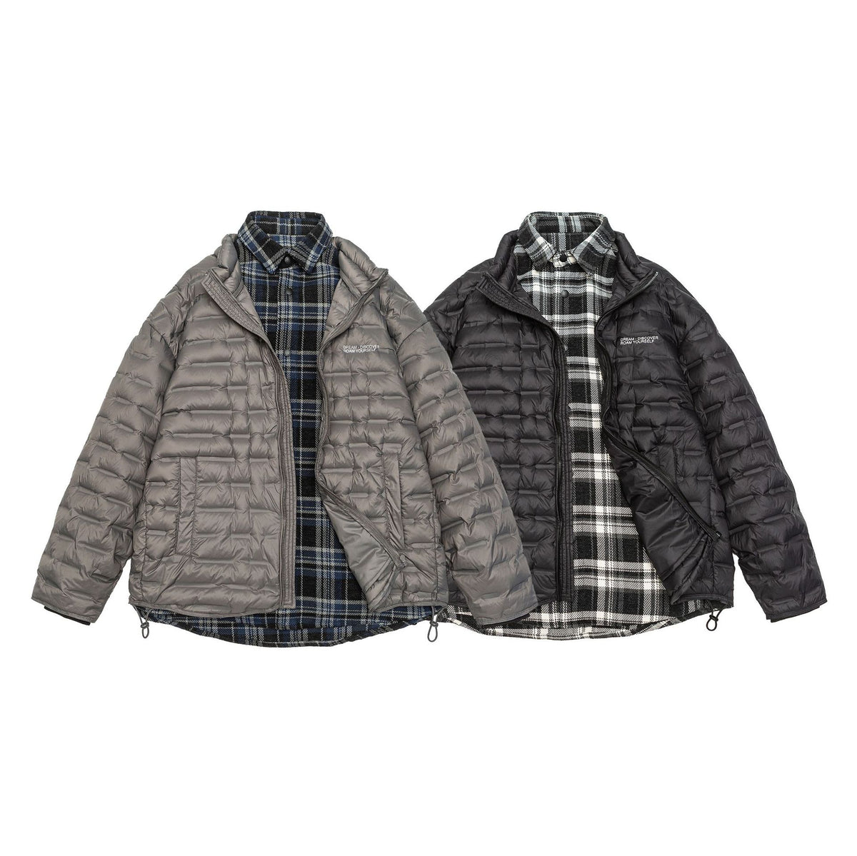 Men's lightweight quilted hybrid jacket with checked lining and drawstring EVA-US