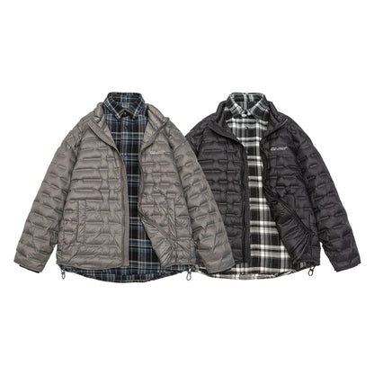 Men's lightweight quilted hybrid jacket with checked lining and drawstring EVA-US