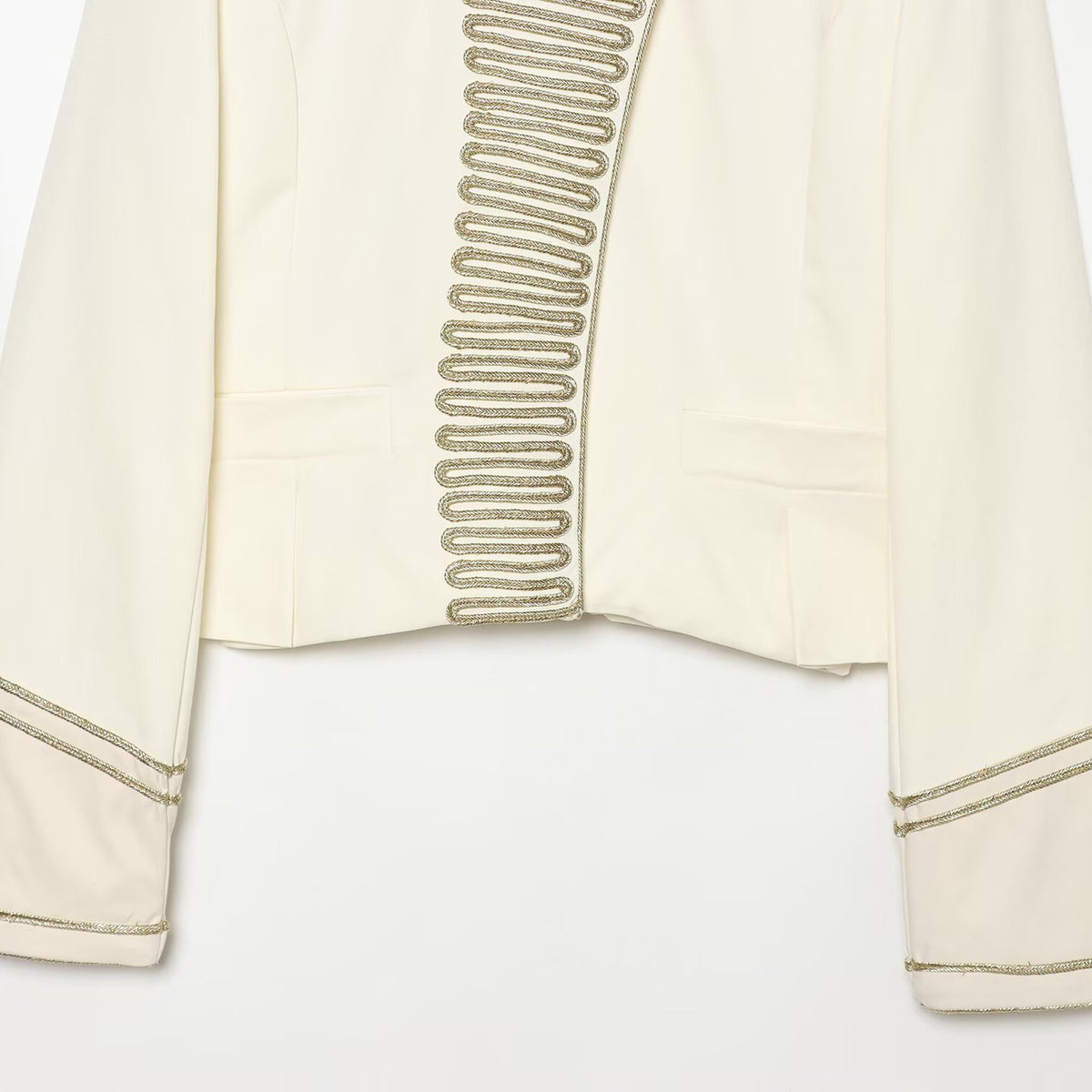 Women's Military Style Short Blazer with Decorative Trim and Stand-Up Collar EVA-US