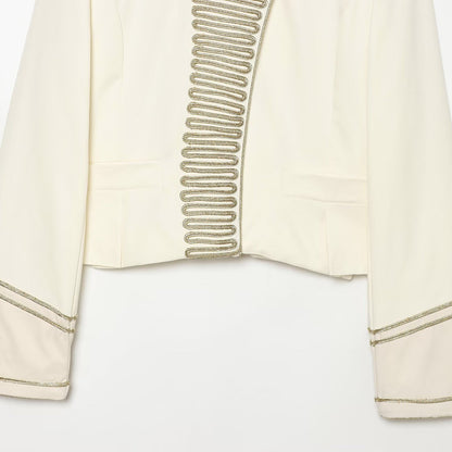 Women's Military Style Short Blazer with Decorative Trim and Stand-Up Collar EVA-US