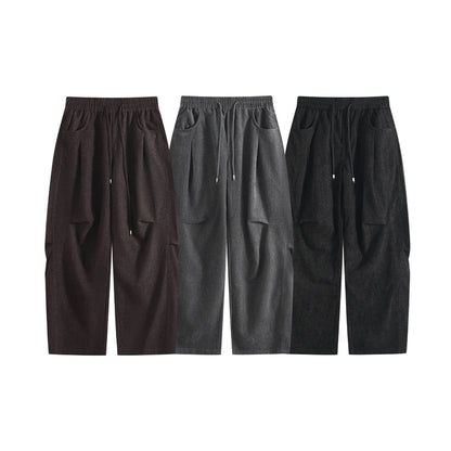 Women's Wide Cropped Comfort Cargo Pants with Elastic Drawstring Waist and Patch Pockets EVA-US
