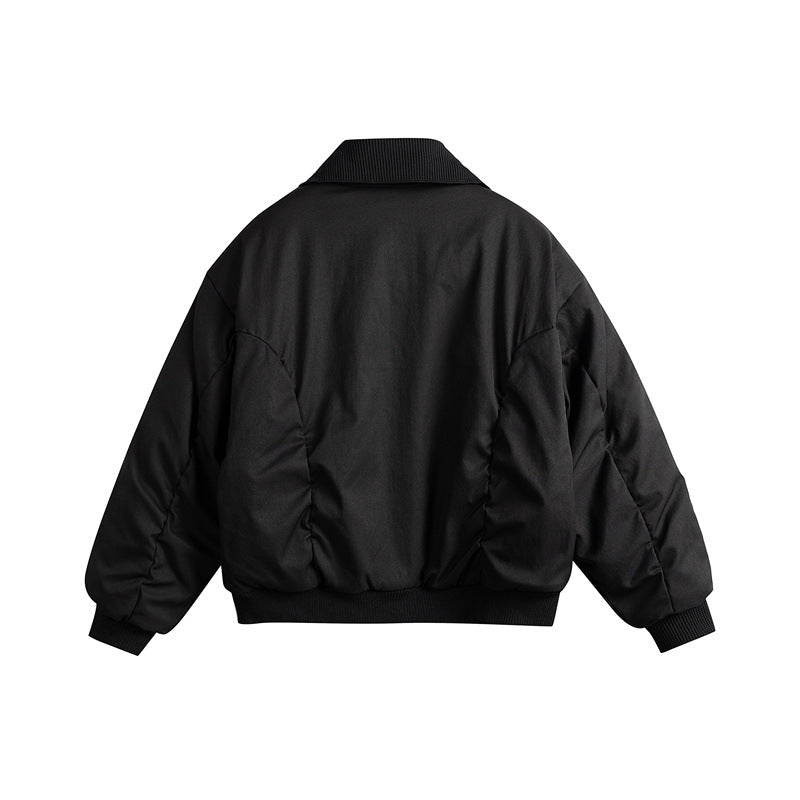 Men's Short Boxy Insulated Field Bomber Jacket with Contrasting Knit Collar and Diagonal Zip Pockets EVA-US