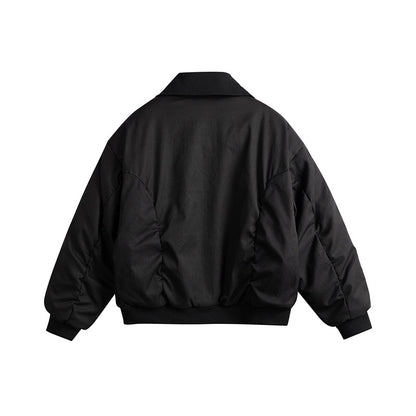 Men's Short Boxy Insulated Field Bomber Jacket with Contrasting Knit Collar and Diagonal Zip Pockets EVA-US