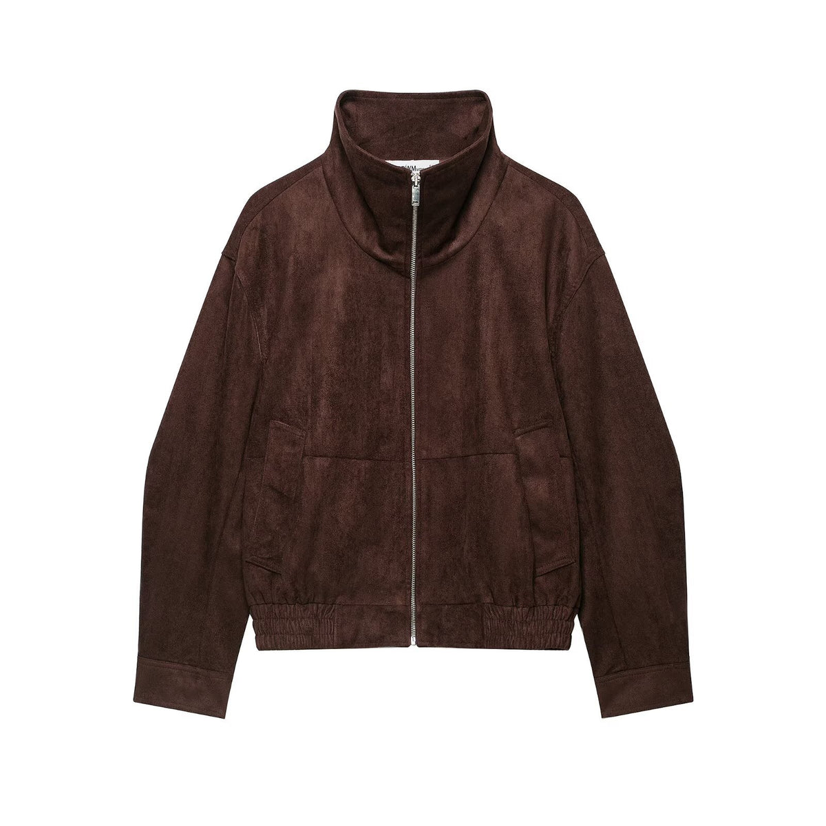 Women's suede look bomber jacket with funnel neck and elastic hem